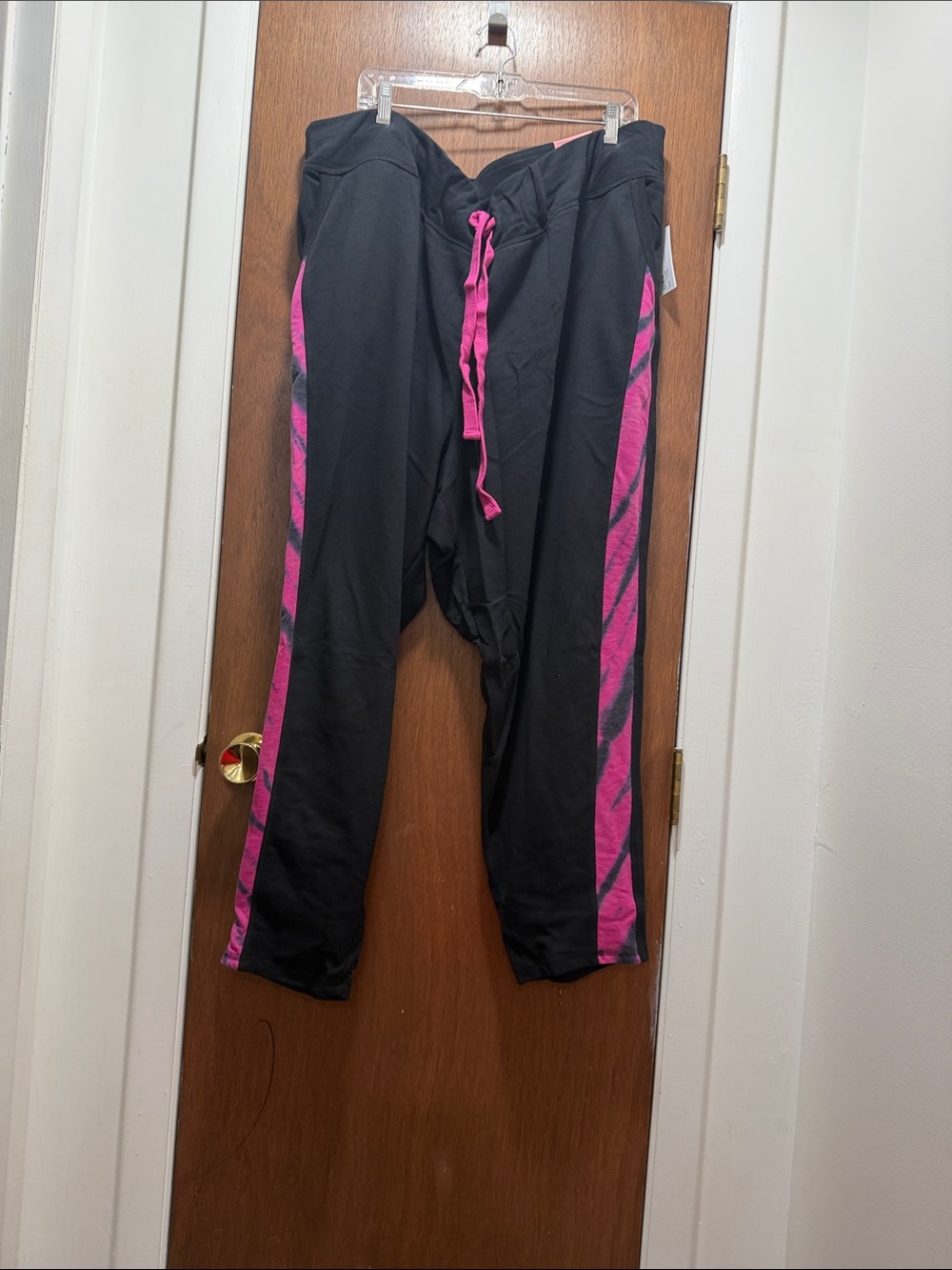 Black Jogger Pants with Pink Side Stripe